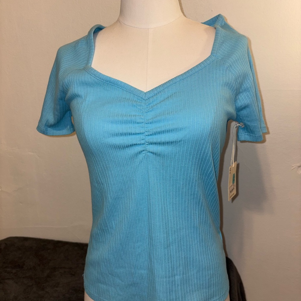 a.n.a Light Blue Short Sleeve Top